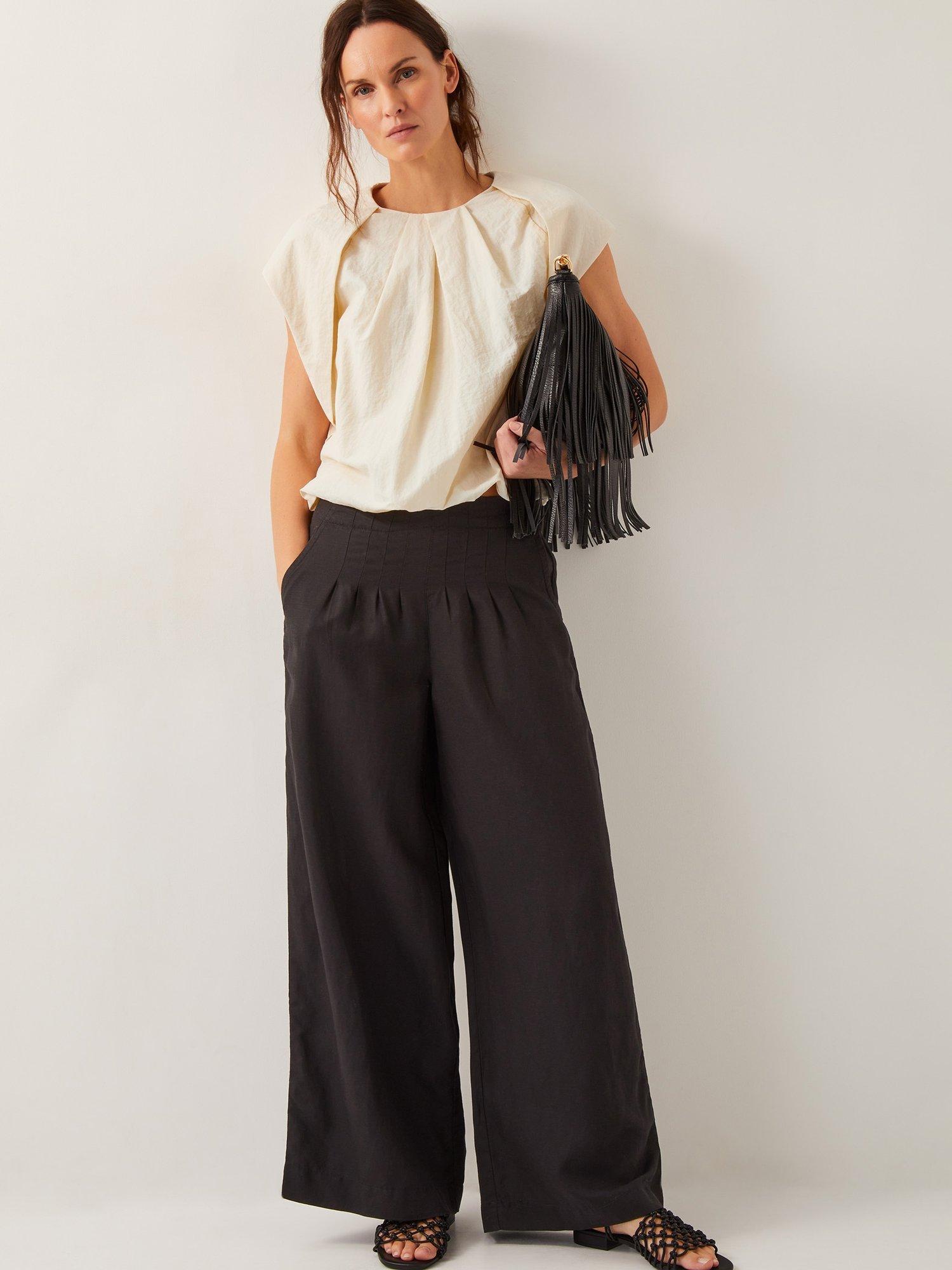 Product image 3 of 5, which shows Monsoon Margo Linen Blend Wide Leg Trousers, Black, S