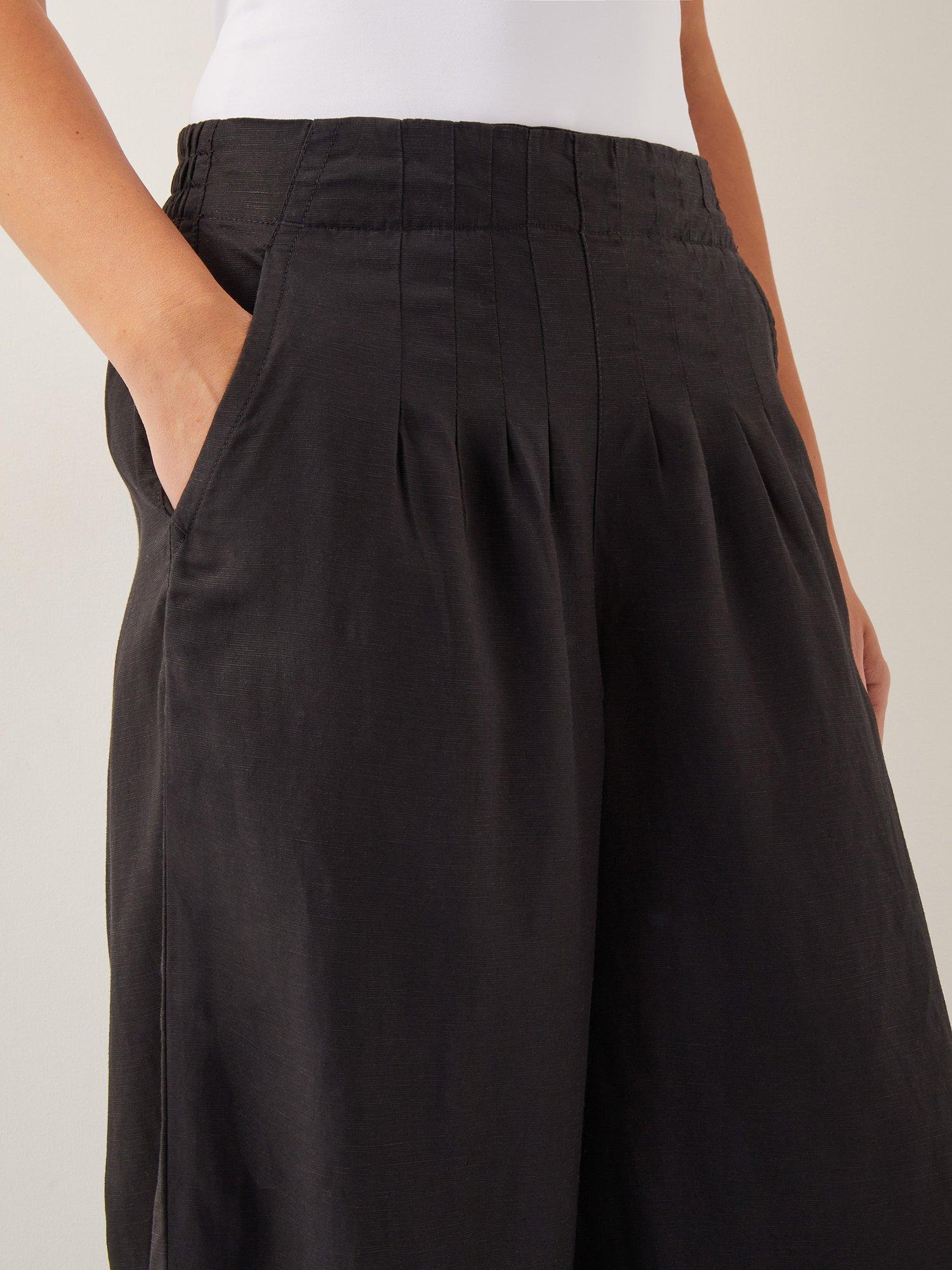 Product image 5 of 5, which shows Monsoon Margo Linen Blend Wide Leg Trousers, Black, S