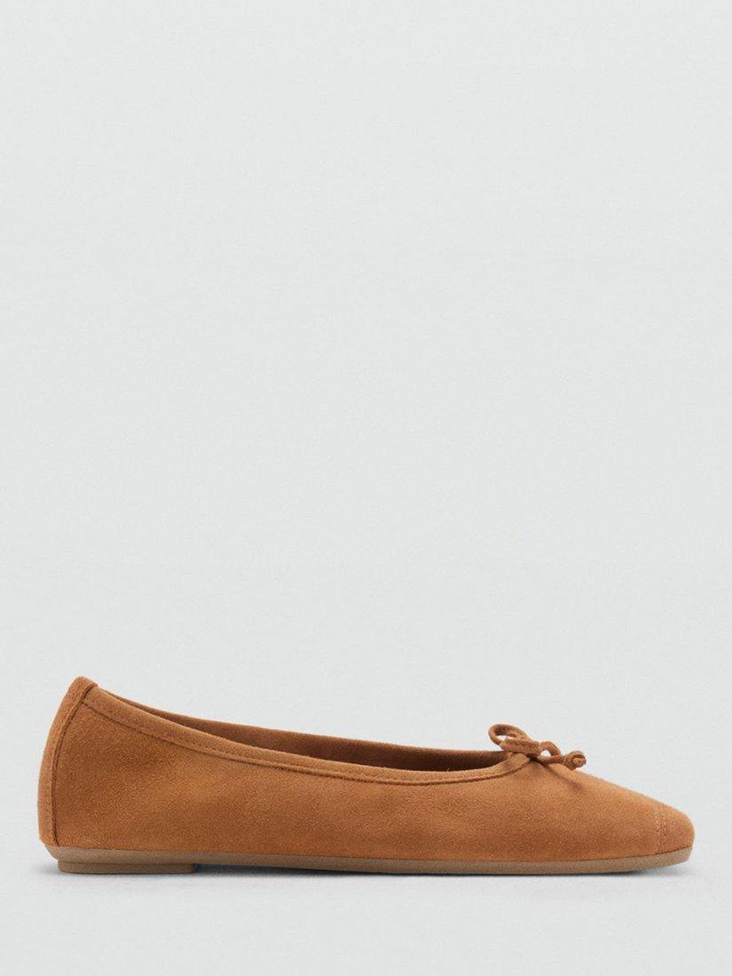 Product image 1 of 4, which shows Mango Cora Suede Round Toe Ballet Flat Shoes, Tan, 4
