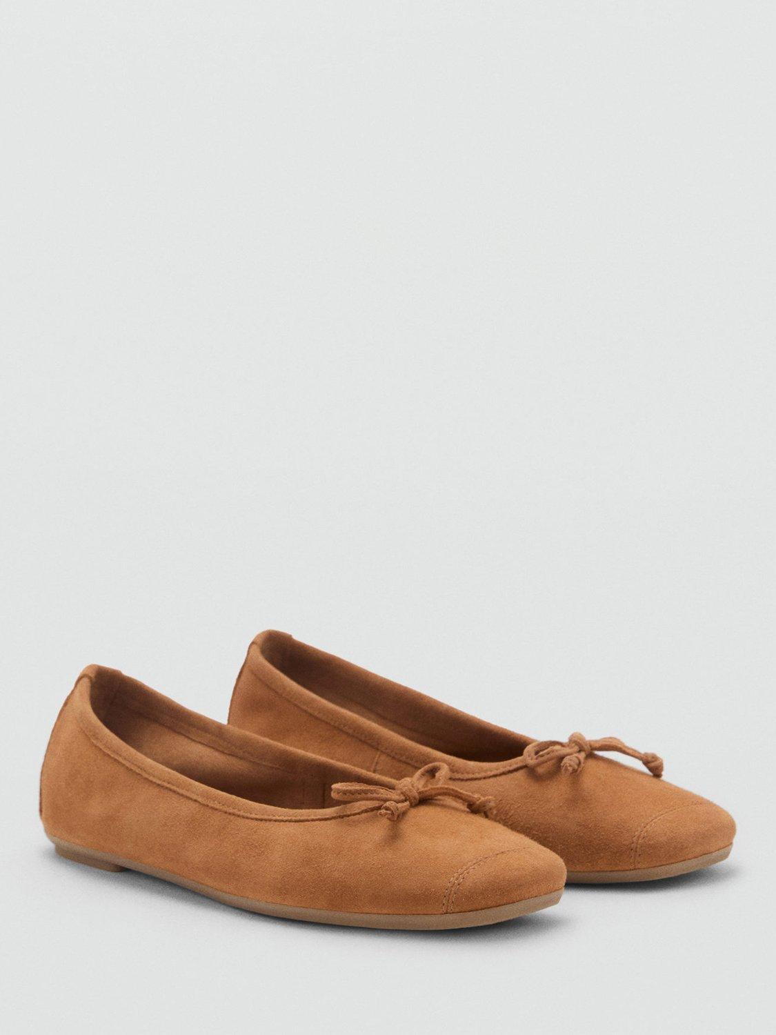 Product image 2 of 4, which shows Mango Cora Suede Round Toe Ballet Flat Shoes, Tan, 4