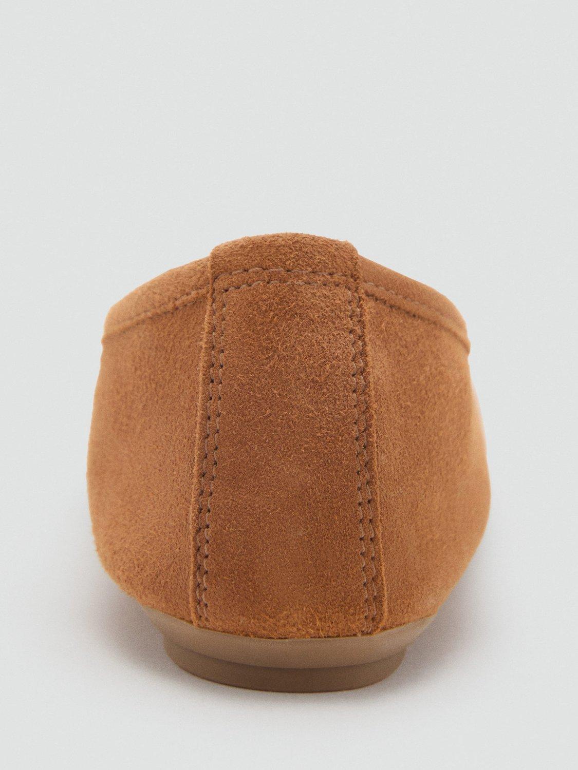 Product image 3 of 4, which shows Mango Cora Suede Round Toe Ballet Flat Shoes, Tan, 4