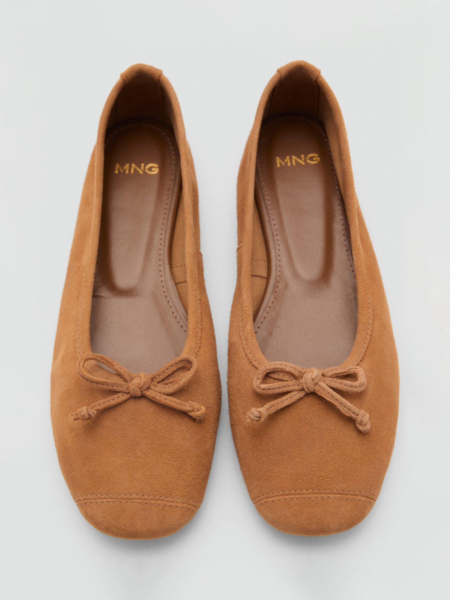 Product image 4 of 4, which shows Mango Cora Suede Round Toe Ballet Flat Shoes, Tan, 4