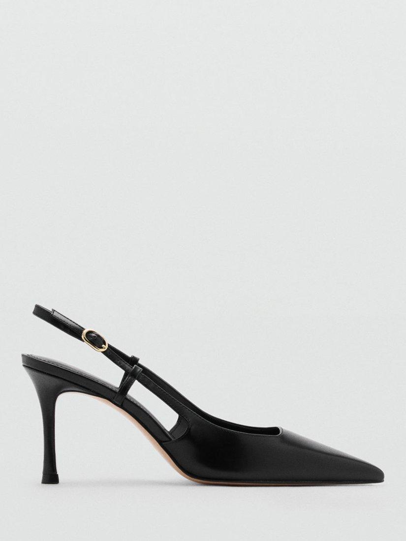 Mango Leather Pointed Slingback Courts, Black