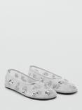 Mango Mel Sequin Embroidered Mesh Ballerina Shoes, Silver