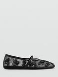 Mango Melchor Sequin Embroidered Strap Mesh Ballet Flats, Black