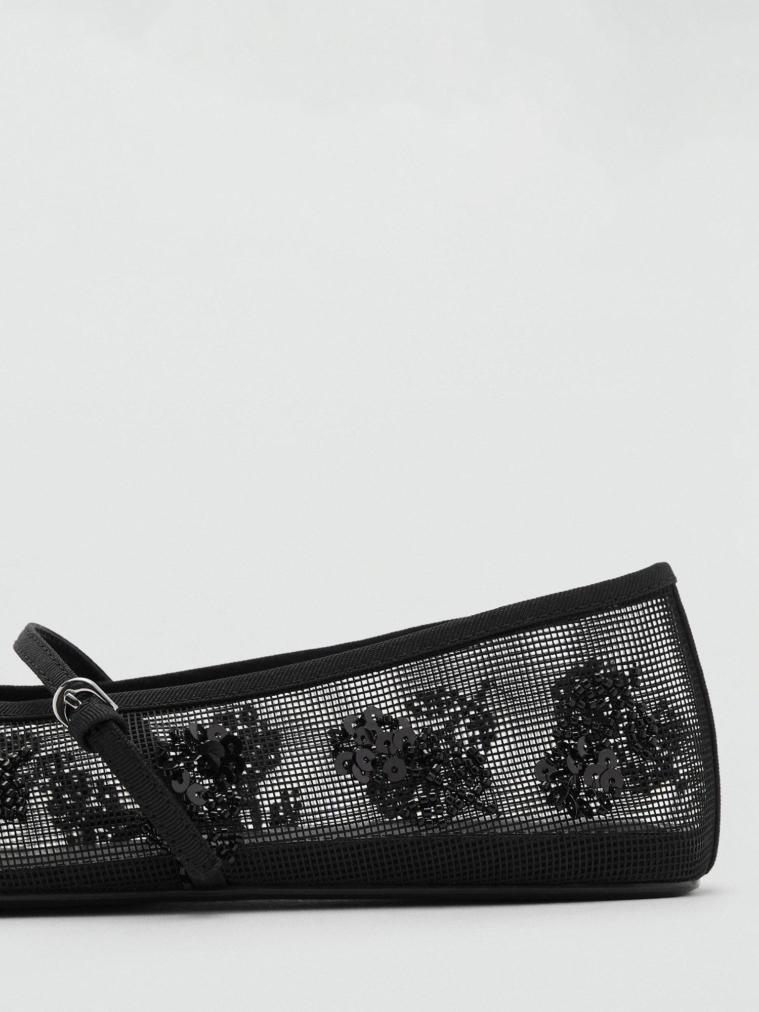 Product image 3 of 4, which shows Mango Melchor Sequin Embroidered Strap Mesh Ballet Flats, Black, 2