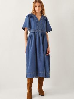 Monsoon Lydia Denim Midi Dress, Mid Indigo, Mid Indigo