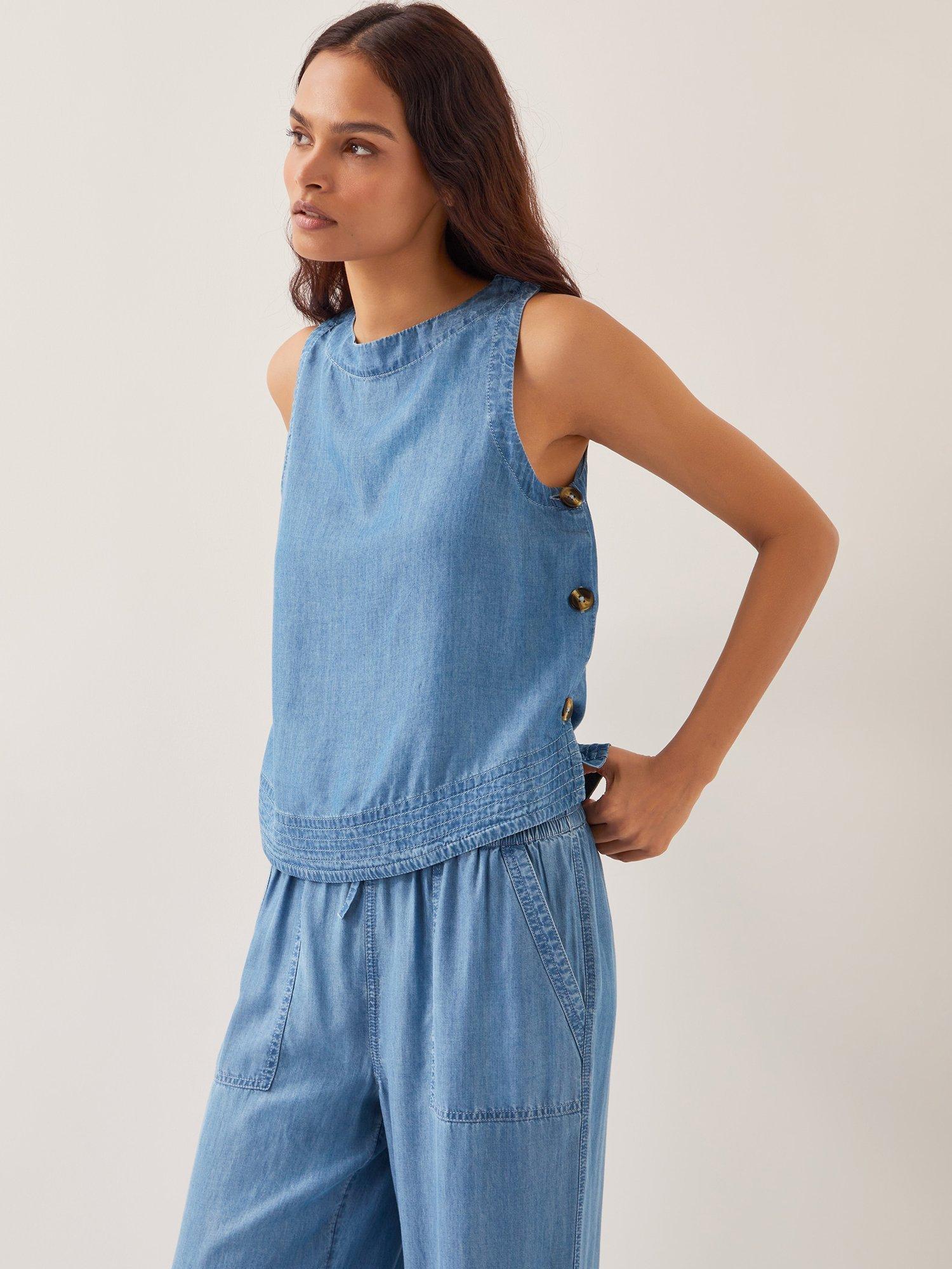 Product image 1 of 5, which shows Monsoon Nyla Tank Top, Blue, S