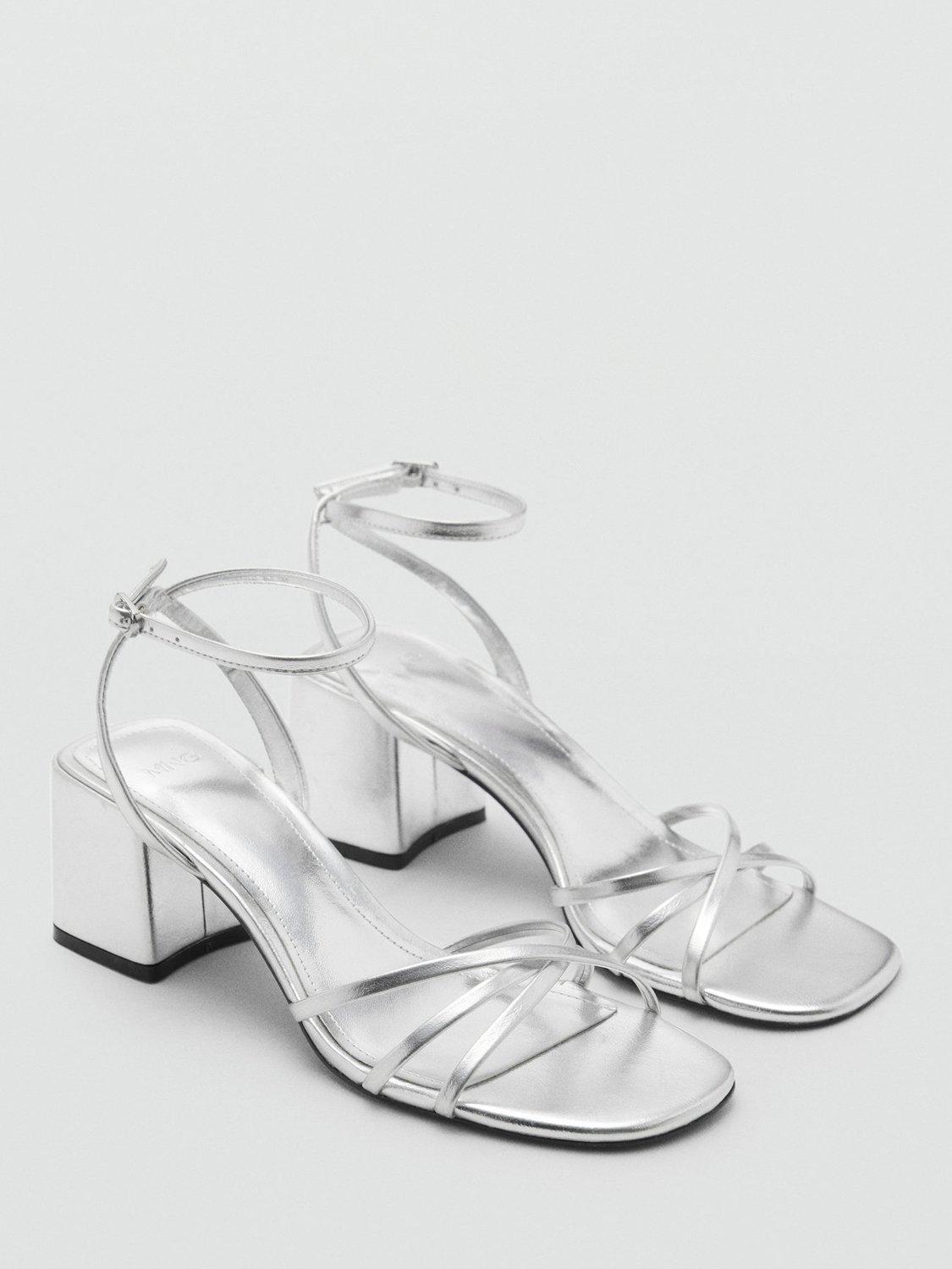 Product image 2 of 5, which shows Mango Beto Block Heel Strappy Sandals, Silver, 2