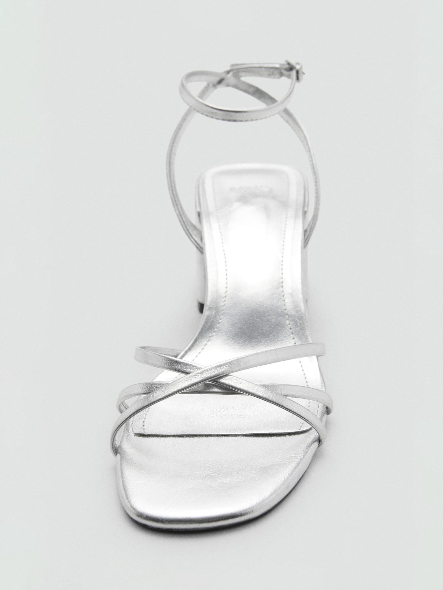 Product image 3 of 5, which shows Mango Beto Block Heel Strappy Sandals, Silver, 2