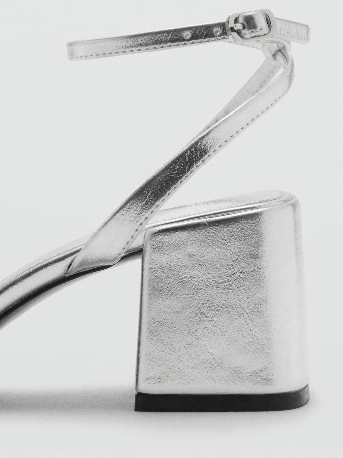 Product image 4 of 5, which shows Mango Beto Block Heel Strappy Sandals, Silver, 2
