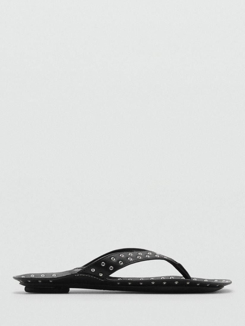 Product image 1 of 5, which shows Mango Bullet Leather Eyelet Trim Sandals, Black, 5