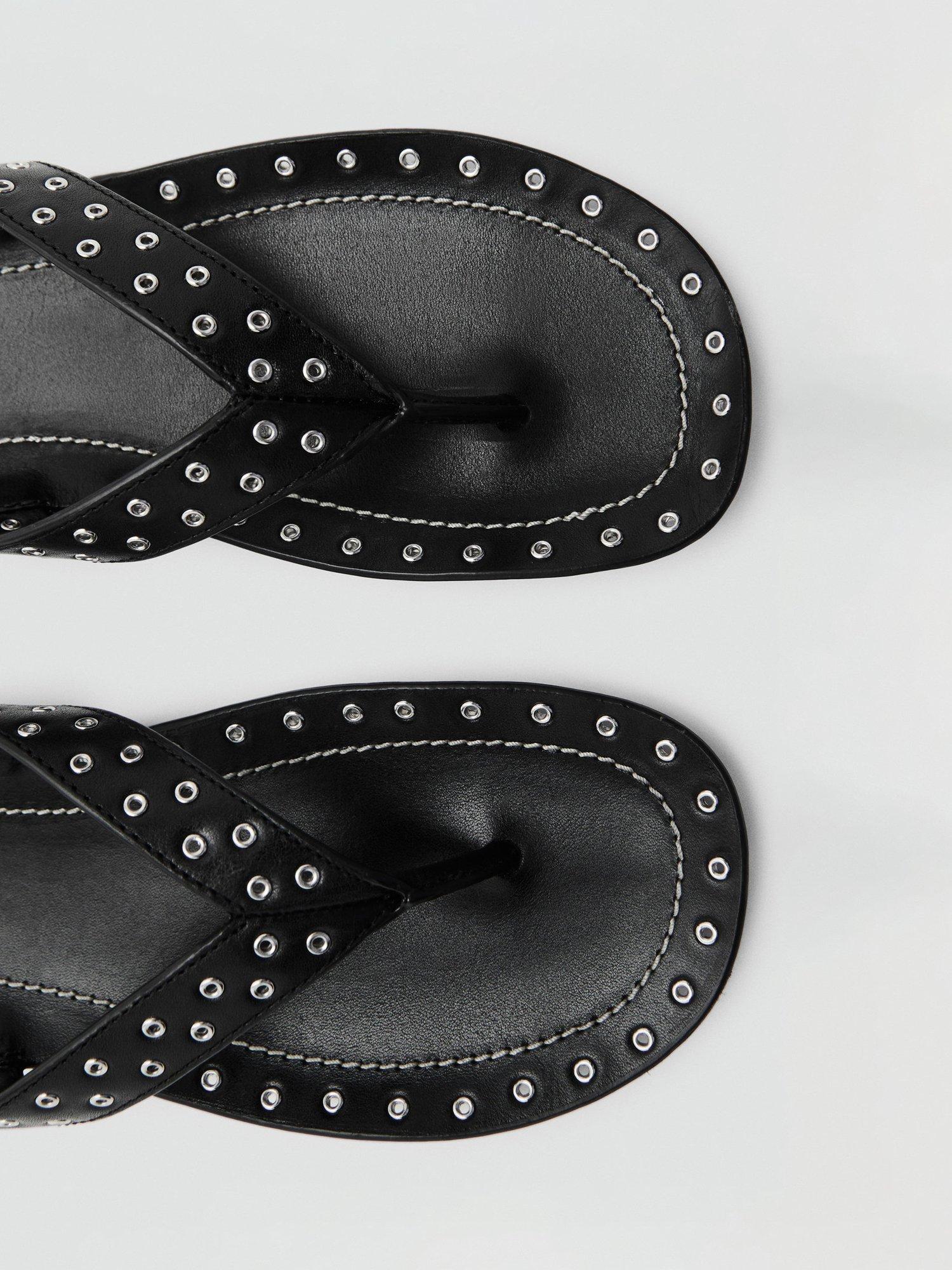 Product image 3 of 5, which shows Mango Bullet Leather Eyelet Trim Sandals, Black, 5
