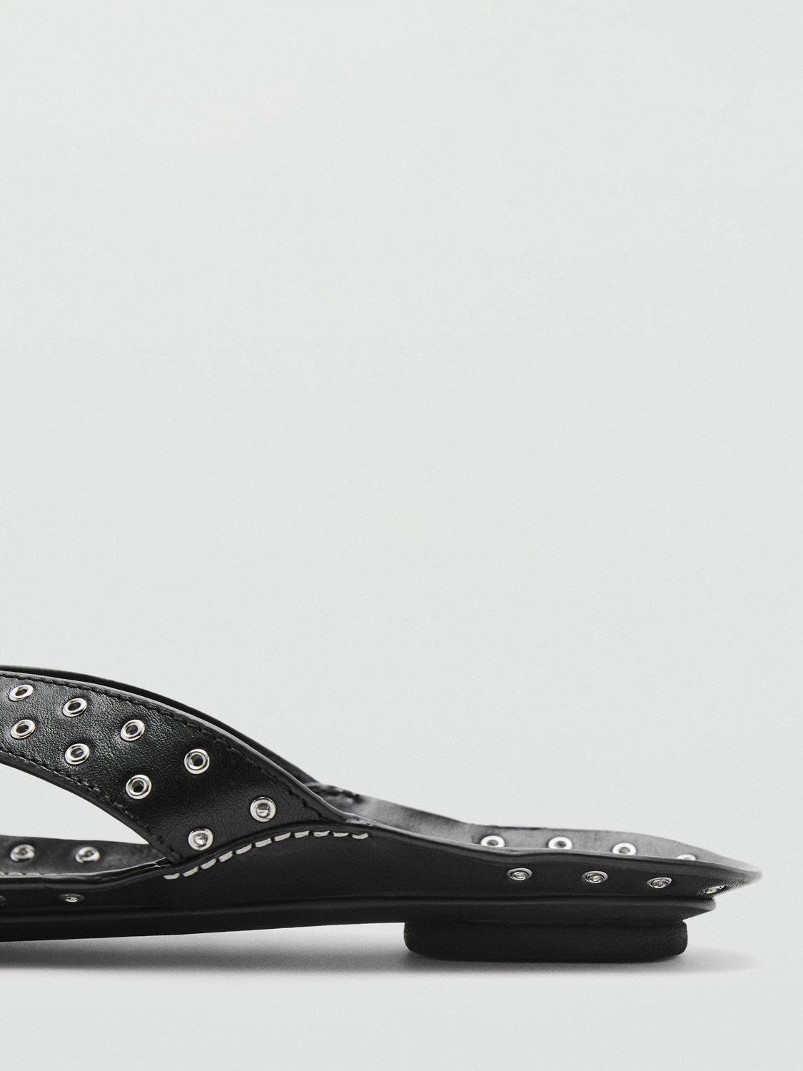 Product image 4 of 5, which shows Mango Bullet Leather Eyelet Trim Sandals, Black, 5