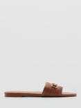 Mango Leather Flat Front Slit Buckle Sandals, Medium Brown