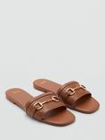 Mango Leather Flat Front Slit Buckle Sandals, Medium Brown