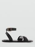 Mango Ice Leather Cross Strap Sandals, Black