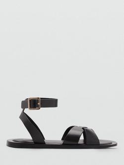 Mango Ice Leather Cross Strap Sandals, Black, Black