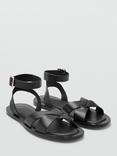 Mango Ice Leather Cross Strap Sandals, Black