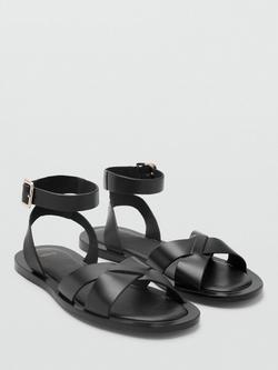 Mango Ice Leather Cross Strap Sandals, Black - view 2, Black