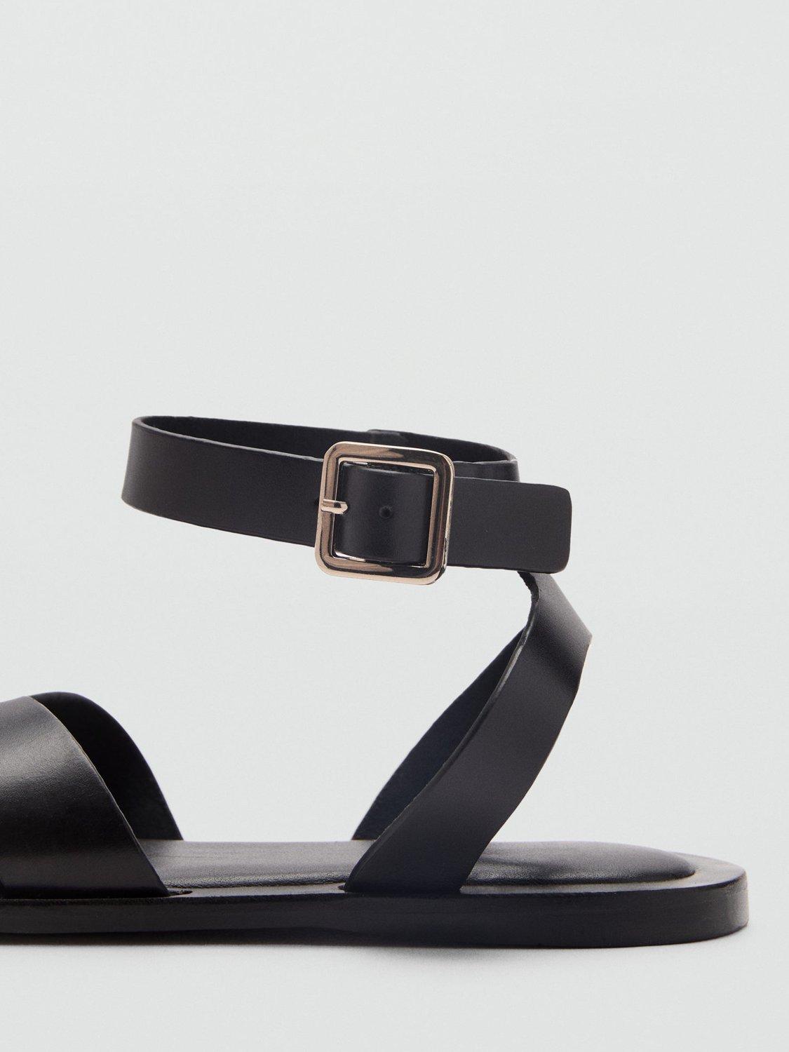 Product image 3 of 4, which shows Mango Ice Leather Cross Strap Sandals, Black, 2