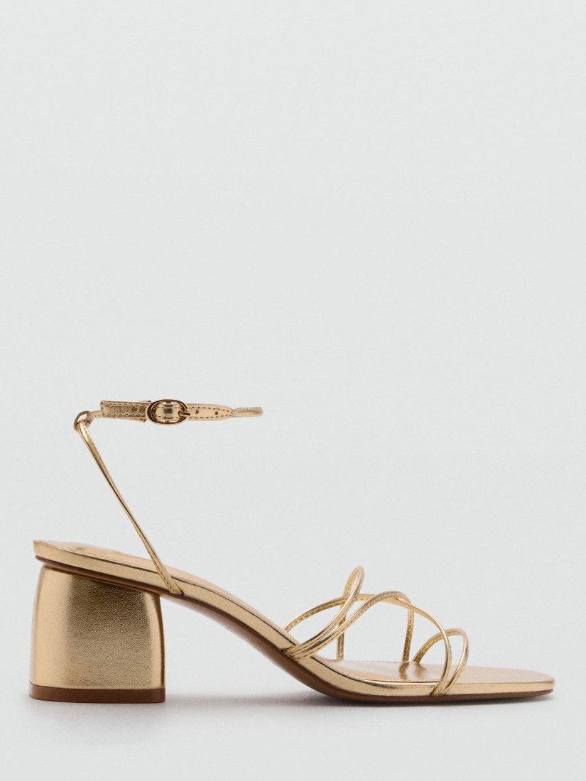 Mango Lana Strappy Block Heeled Sandals, Gold