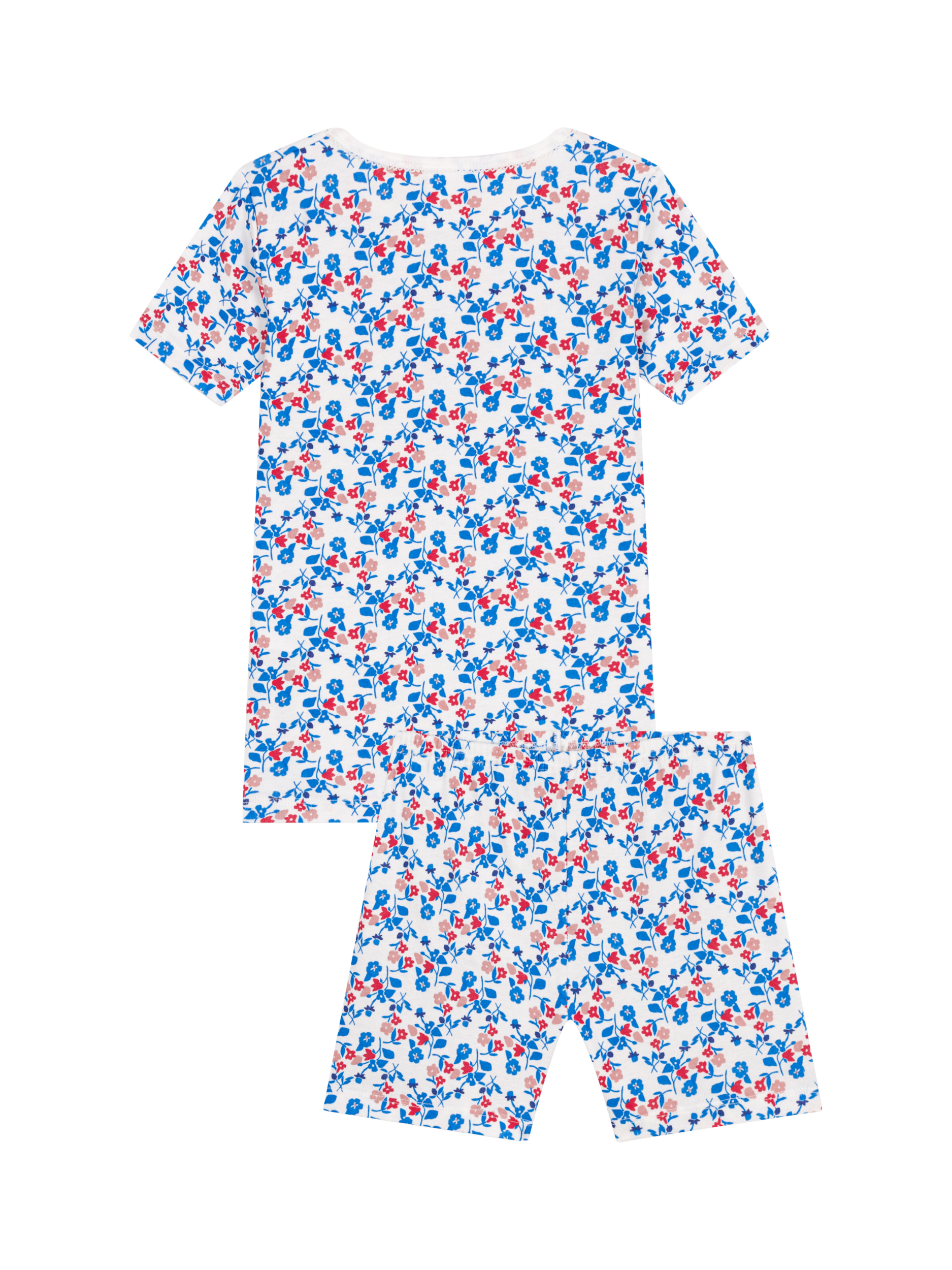 Product image 2 of 4, which shows Petit Bateau Kids' Cotton Floral Print Shortie Pyjama Set, Marshmallow/Multico, 2 years