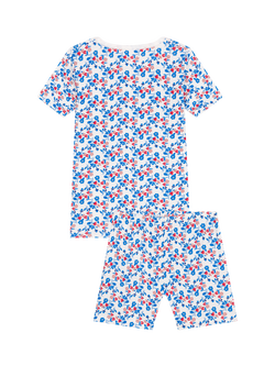 Petit Bateau Kids' Cotton Floral Print Shortie Pyjama Set, Marshmallow/Multico - view 2, Marshmallow/Multico