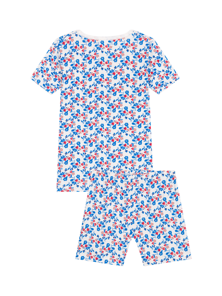 Petit Bateau Kids' Cotton Floral Print Shortie Pyjama Set, Marshmallow/Multico - view 2, Marshmallow/Multico