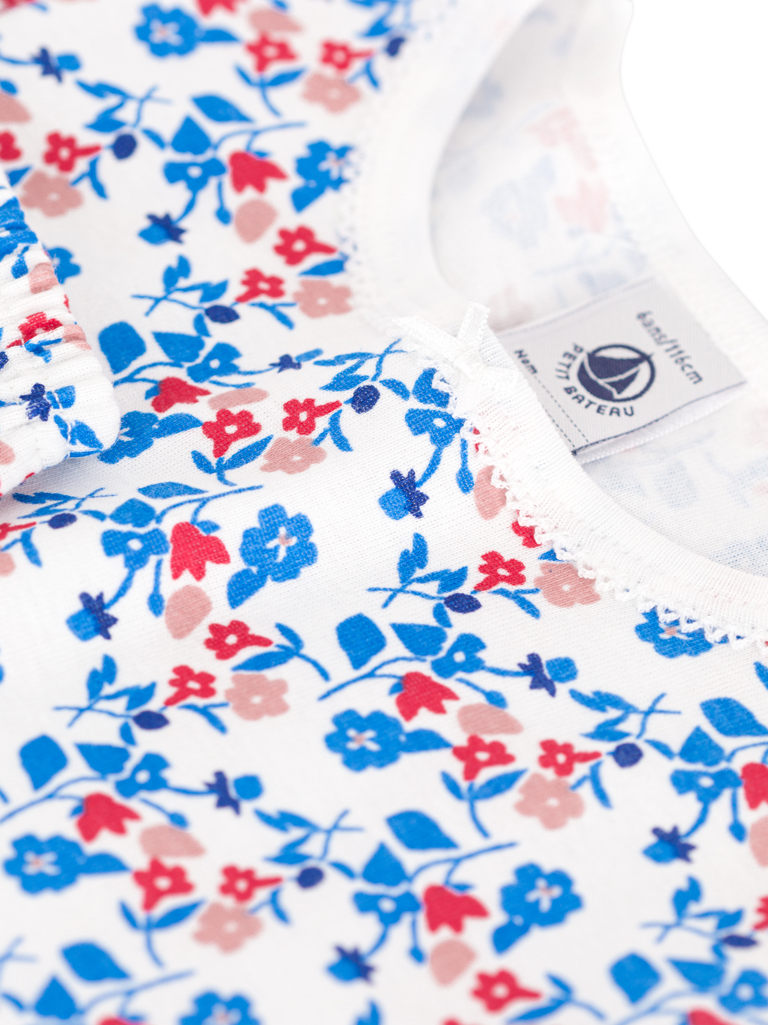 Product image 4 of 4, which shows Petit Bateau Kids' Cotton Floral Print Shortie Pyjama Set, Marshmallow/Multico, 2 years