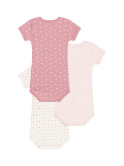 Petit Bateau Baby Cotton Plain & Heart Short Sleeve Bodysuit, Pack of 3, Multi - view 2, Variante 1