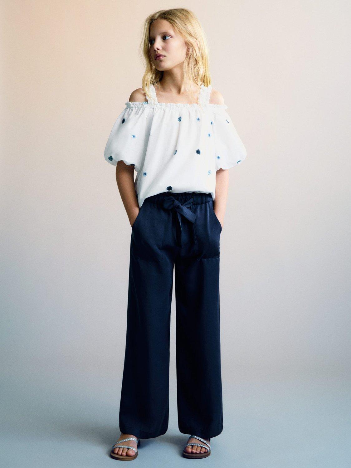 Product image 2 of 6, which shows Mango Kids' Power Embroidered Cotton Puff Sleeve Blouse, White, 10 years