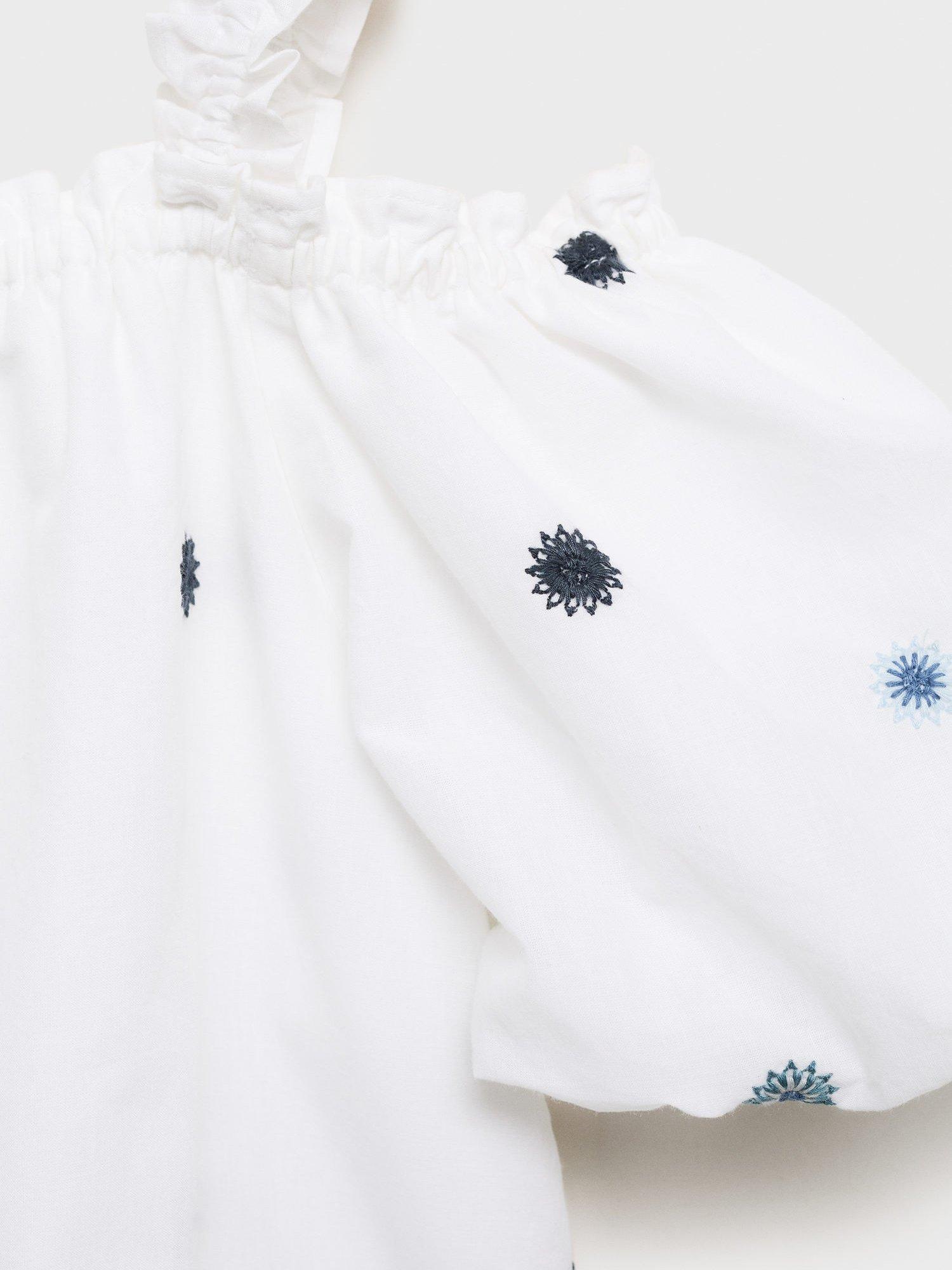 Product image 5 of 6, which shows Mango Kids' Power Embroidered Cotton Puff Sleeve Blouse, White, 10 years