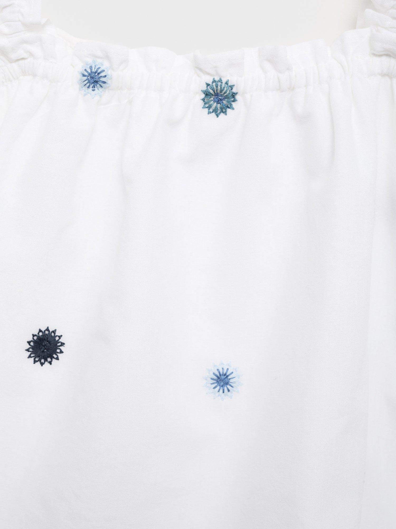 Product image 6 of 6, which shows Mango Kids' Power Embroidered Cotton Puff Sleeve Blouse, White, 10 years