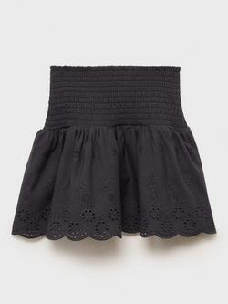 Mango Kids' Cotta Elasticated Eyelet Embroidered Skirt, Charcoal, Charcoal