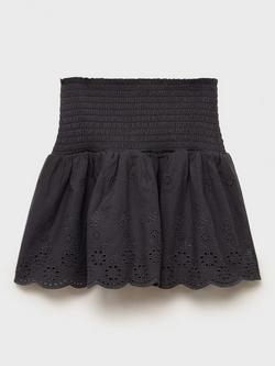 Mango Kids' Cotta Elasticated Eyelet Embroidered Skirt, Charcoal - view 2, Charcoal