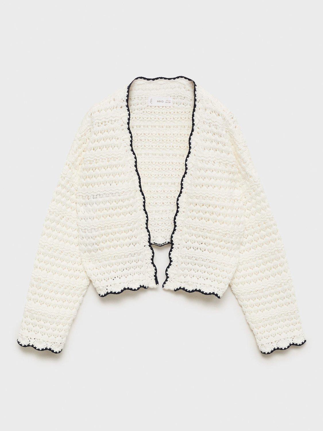 Product image 1 of 4, which shows Mango Kids' Lilia Contrast Trim Cardigan, White, 18-24 months