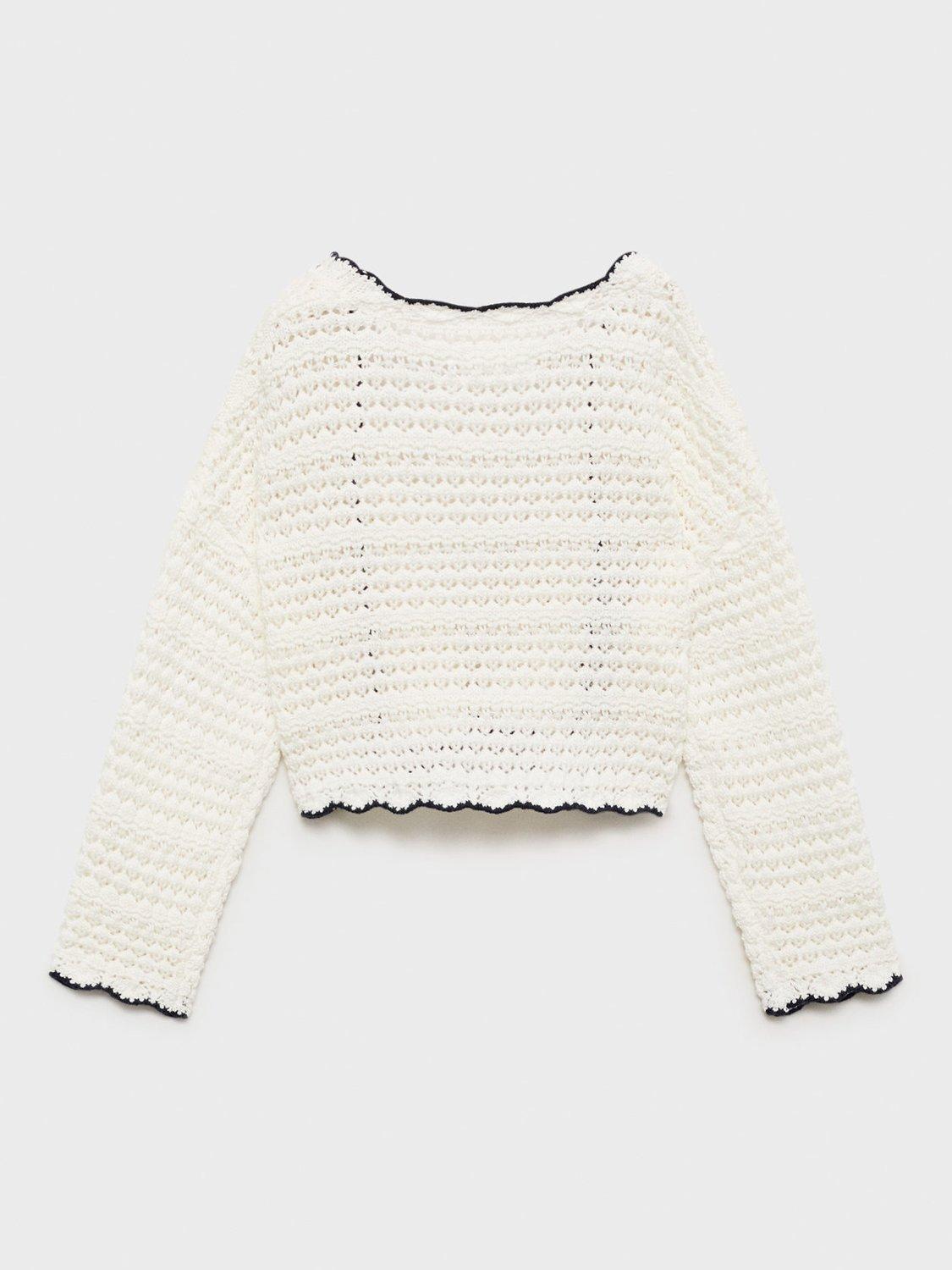 Product image 2 of 4, which shows Mango Kids' Lilia Contrast Trim Cardigan, White, 18-24 months