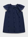 Mango Kids' Caleta Cotton Floral Embroidered Dress, Navy