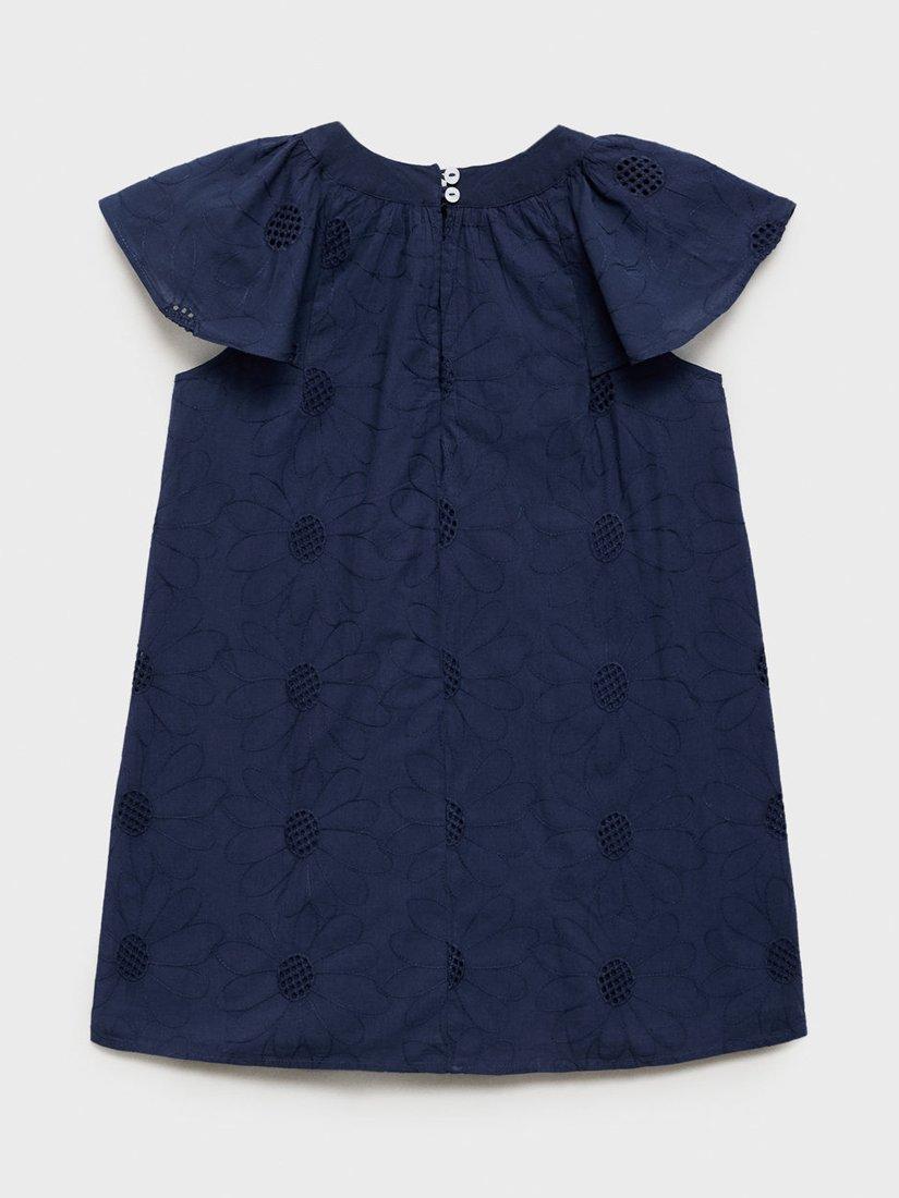 Product image 3 of 6, which shows Mango Kids' Caleta Cotton Floral Embroidered Dress, Navy, 10 years