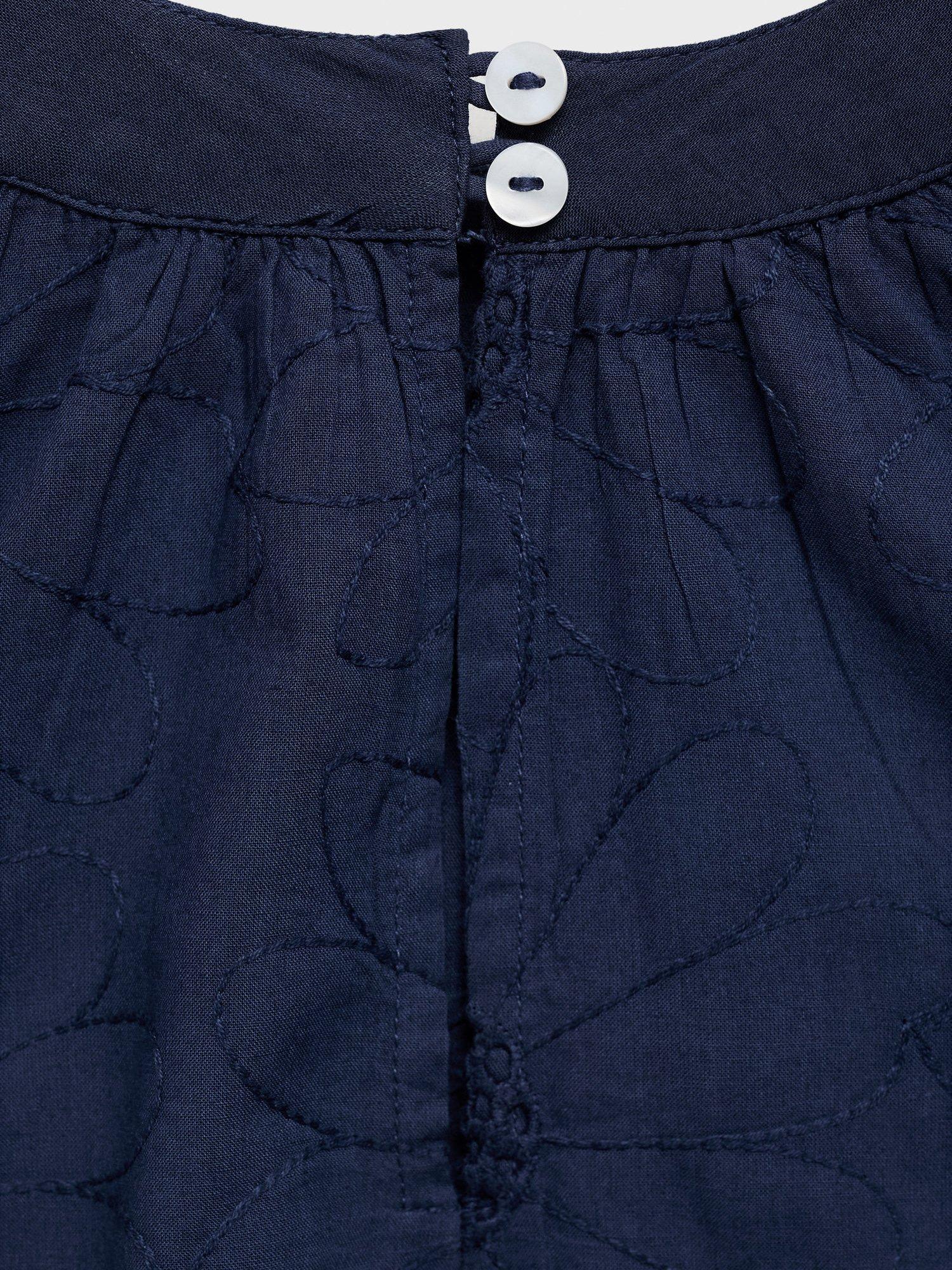 Product image 4 of 6, which shows Mango Kids' Caleta Cotton Floral Embroidered Dress, Navy, 10 years
