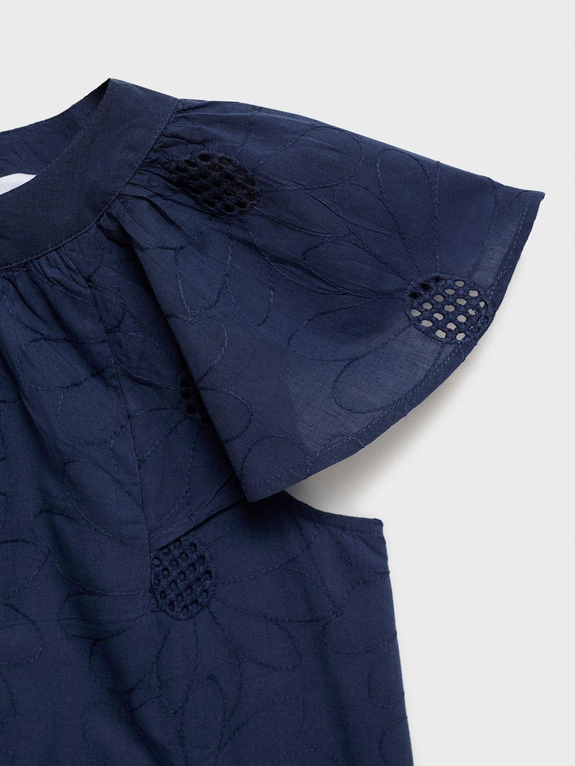 Product image 6 of 6, which shows Mango Kids' Caleta Cotton Floral Embroidered Dress, Navy, 10 years