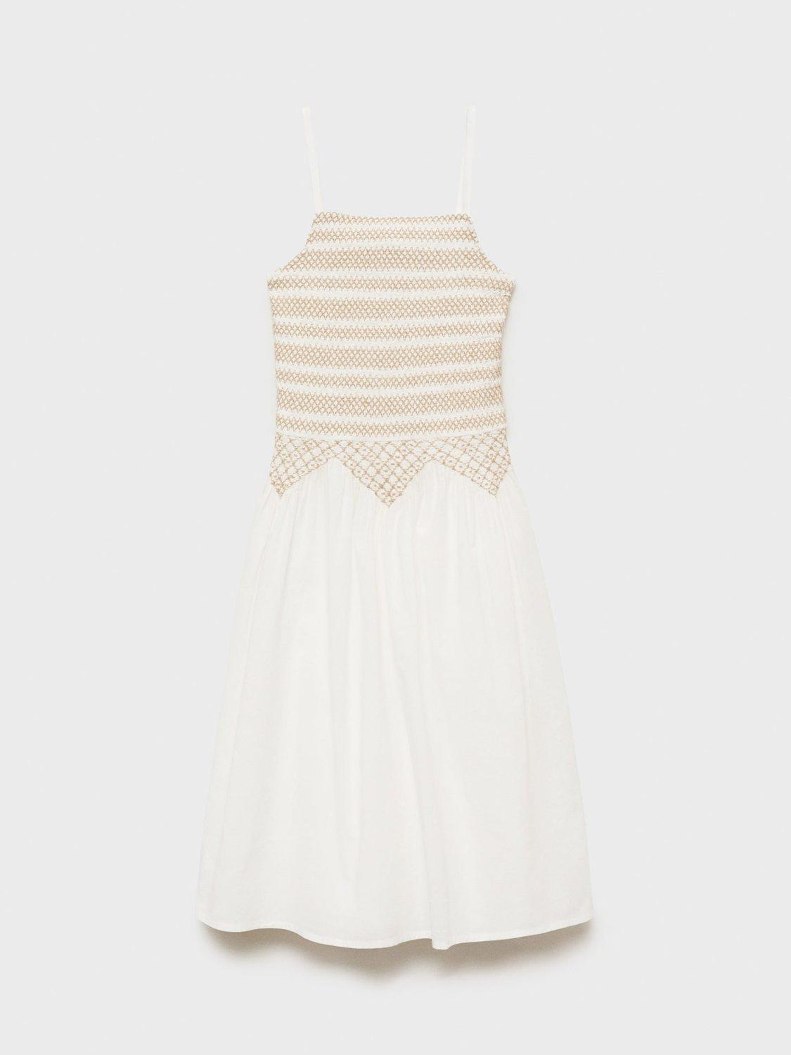 Product image 1 of 4, which shows Mango Kids' Muffin Cotton Flared Summer Dress, White, 7 years