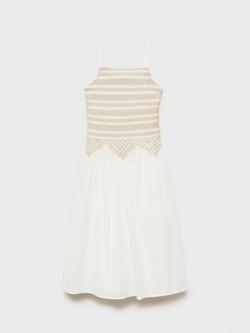Mango Kids' Muffin Cotton Flared Summer Dress, White, White