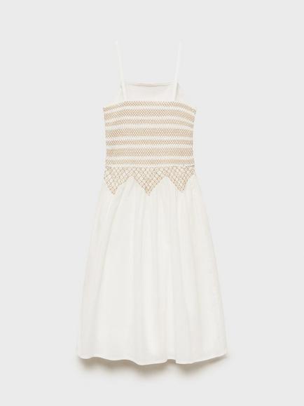 Mango Kids' Muffin Cotton Flared Summer Dress, White - view 2, White