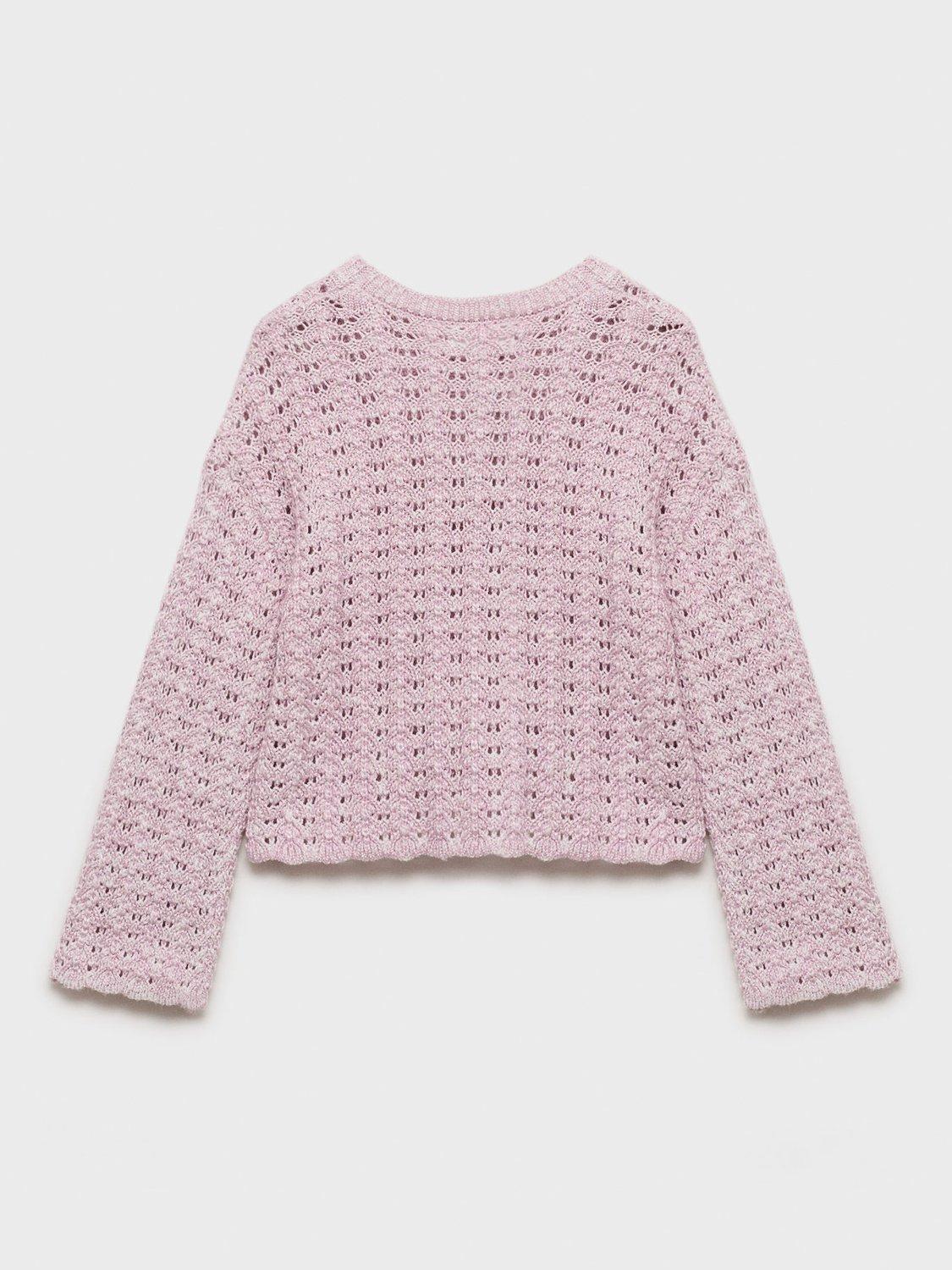 Product image 2 of 4, which shows Mango Kids' Aria Open Knit Jumper, Pastel Purple, 5-6 years