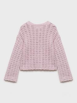 Mango Kids' Aria Open Knit Jumper, Pastel Purple - view 2, Pastel Purple