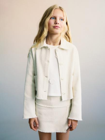 Mango Kids' Nica Cotton Boxy Jacket, Natural White, Natural White