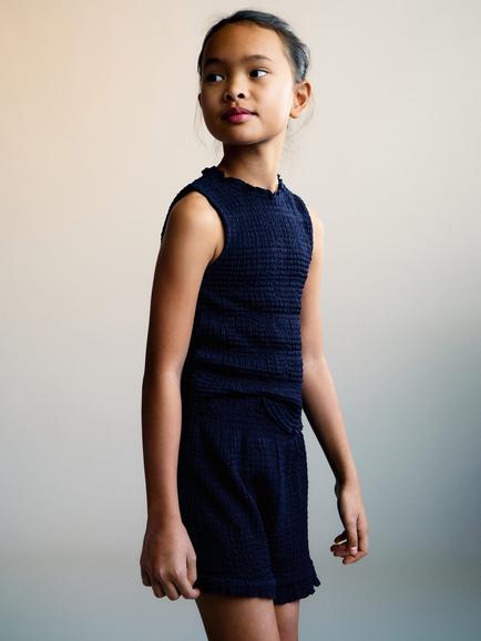 Mango Kids' Val Sleeveless Ruched Top, Navy