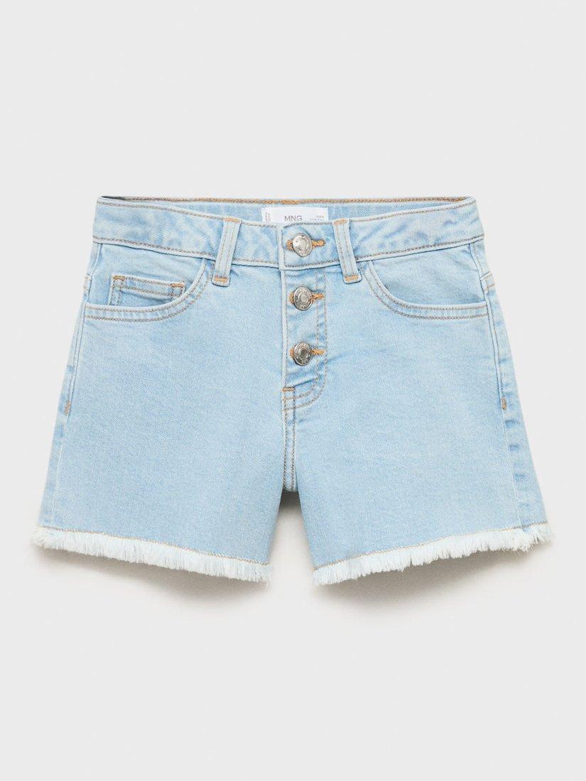 Product image 3 of 4, which shows Mango Kids' Patri Frayed Denim Shorts, Sky Blue, 10 years